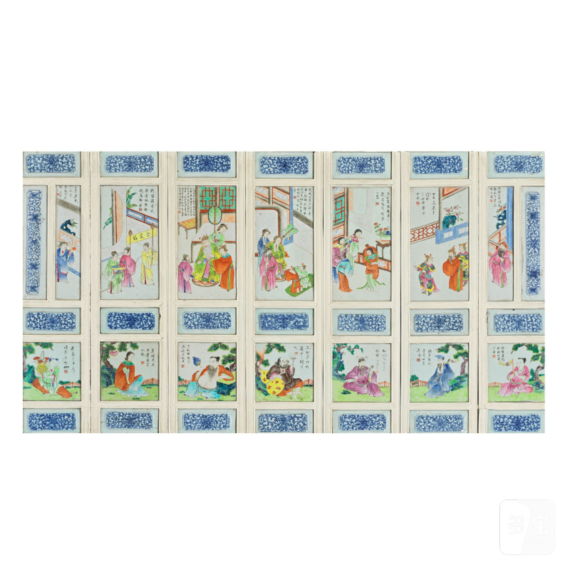 清晚期 粉彩人物圖屏 | A FAMILLE ROSE 'FIGURATIVE' SCREEN